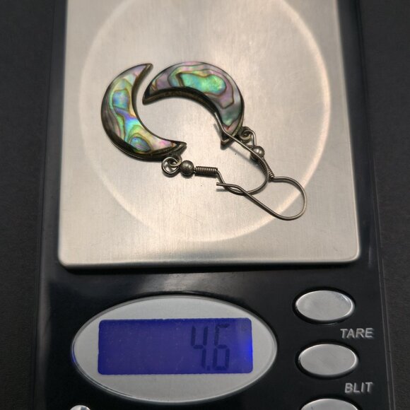 Silver Plated Abalone Shell Crescent Moon Earrings A6572 - Picture 5 of 5